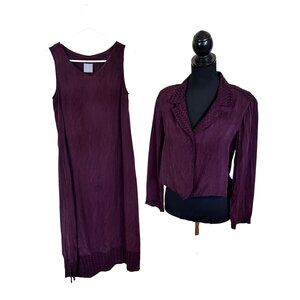 Vtg Womens Midi Dress & Jacket Rabbit Rabbit Designs 10P Purple Set Rayon USA